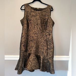 Calvin Klein black and gold floral stitching dress